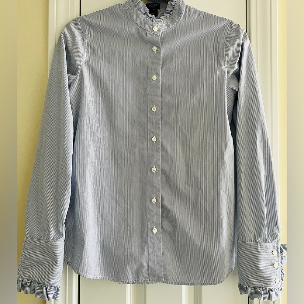 J. Crew Factory Blue and White Striped Button Down Shirt